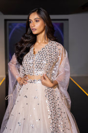 Mirror embroidered cape lehenga set